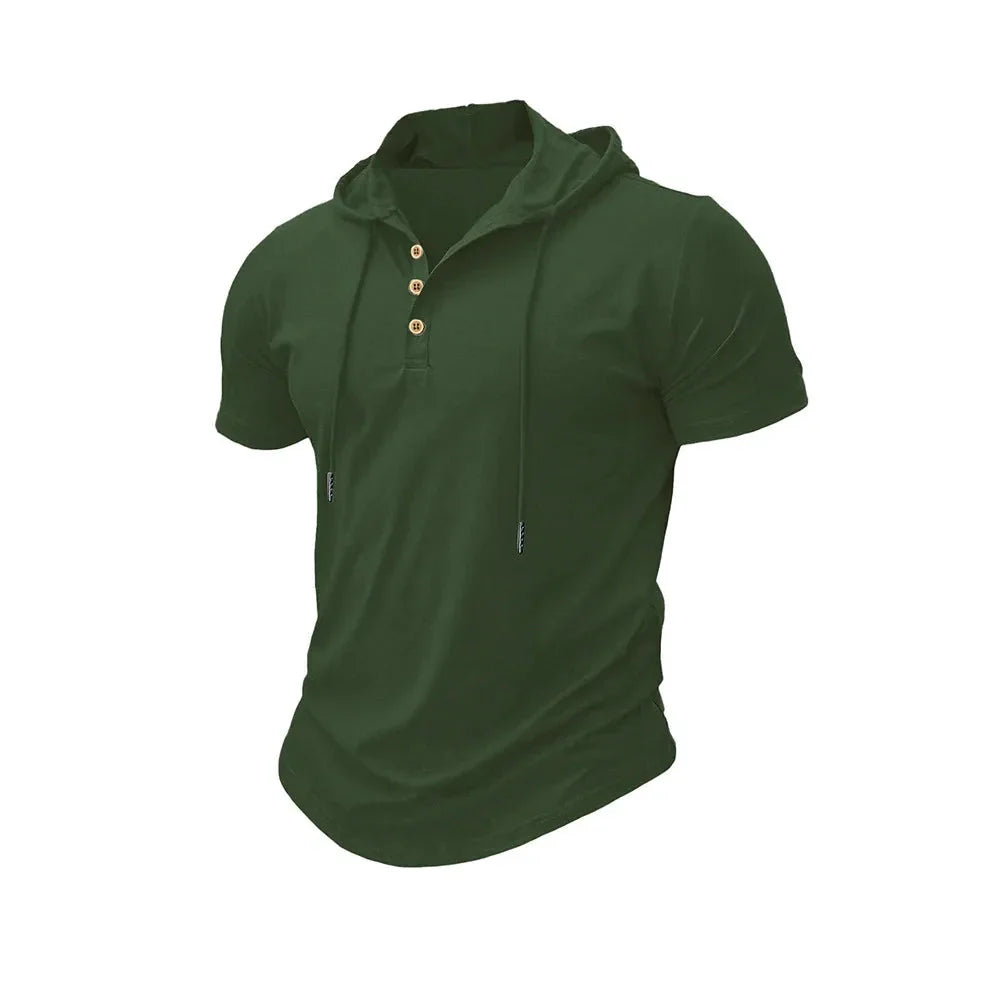 Men T Shirts  Summer Slim Fitness Hooded Short-Sleeved Bodybuilding Quick Dry Tshirt Male Gym Clothes Breathable Sports Tops