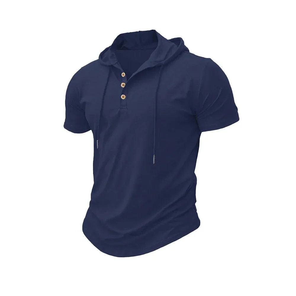 Men T Shirts  Summer Slim Fitness Hooded Short-Sleeved Bodybuilding Quick Dry Tshirt Male Gym Clothes Breathable Sports Tops